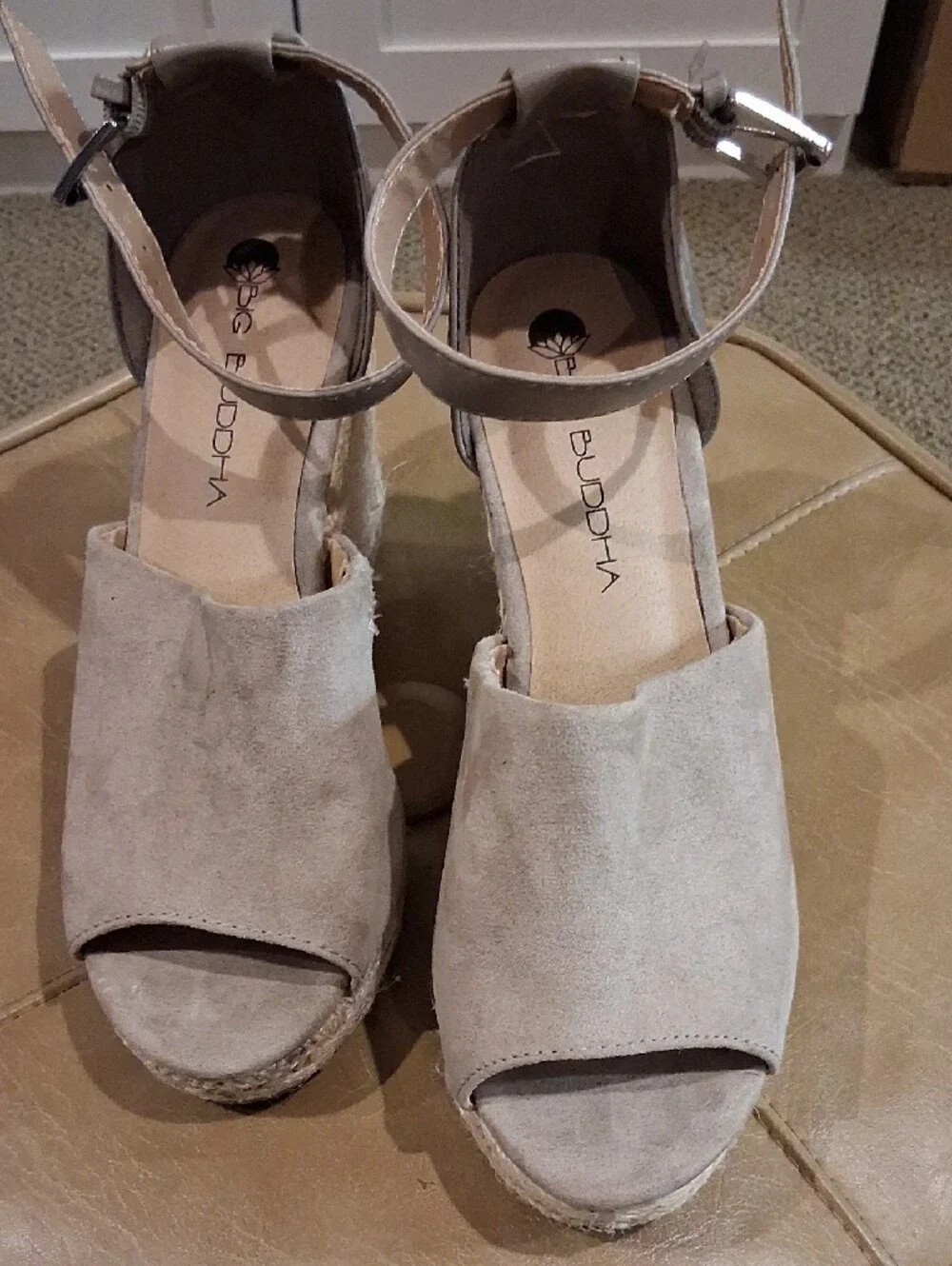 Big Buddha Taupe Suede Espadrille Wedge Sandals